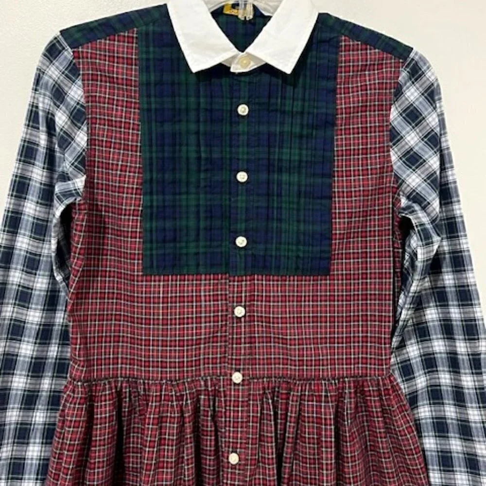 Polo Ralph Lauren Girl's Plaid Button Down Dress Red Blue Green
